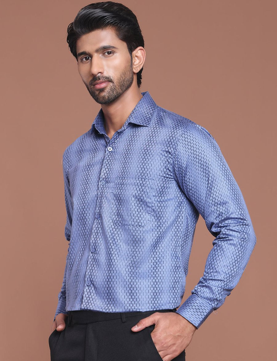 Blue Printed Cotton Shirt for Men - SF_9044Blue_S