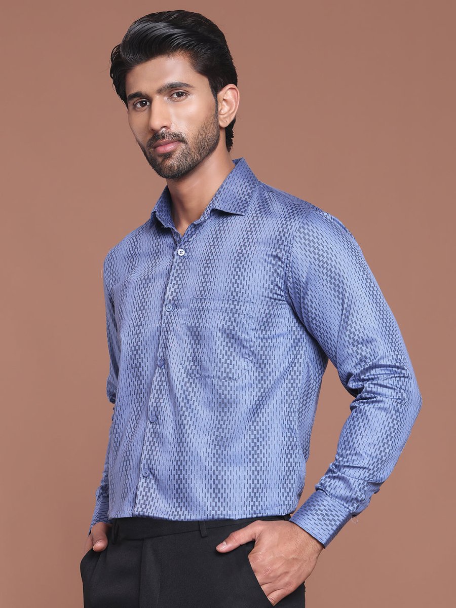 Blue Printed Cotton Shirt for Men - SF_9044Blue_S