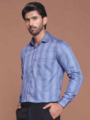 Blue Printed Cotton Shirt for Men - SF_9044Blue_S
