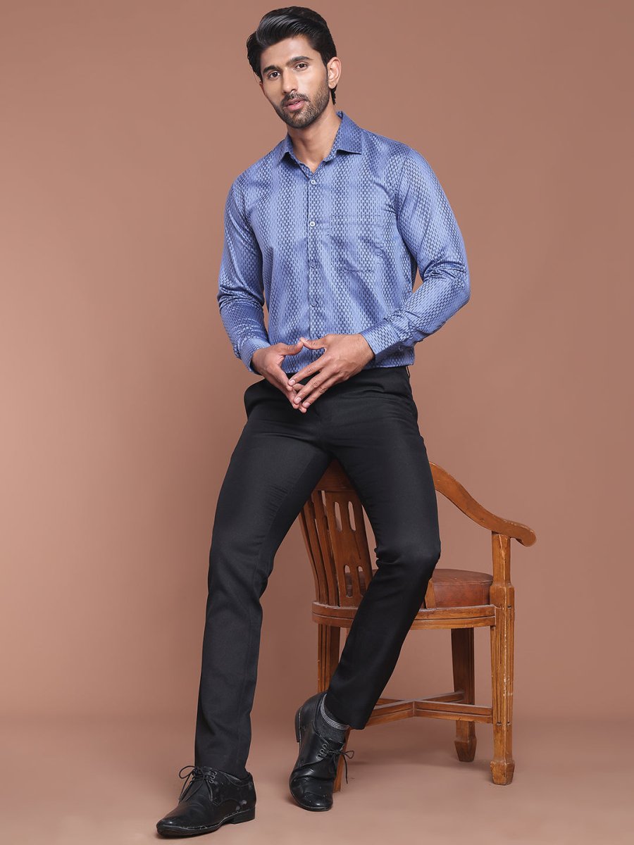 Blue Printed Cotton Shirt for Men - SF_9044Blue_S