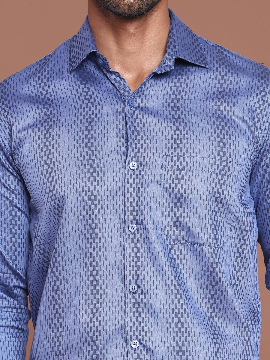 Blue Printed Cotton Shirt for Men - SF_9044Blue_S