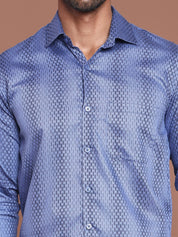 Blue Printed Cotton Shirt for Men - SF_9044Blue_S