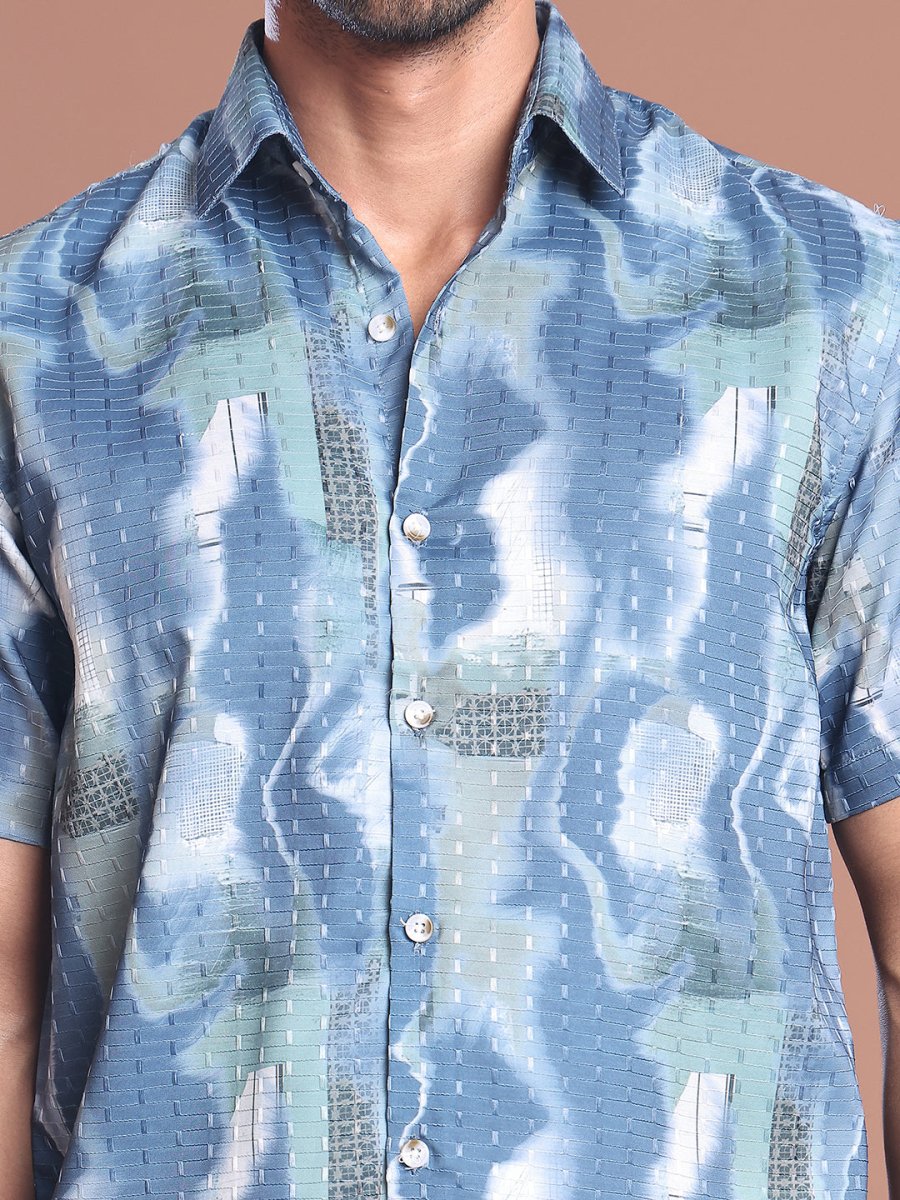 Blue Printed Party Shirt for Men - SF_9039Blue_S