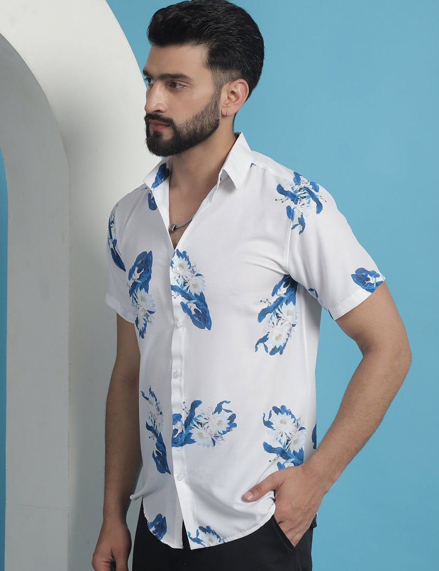 Blue Printed Party Shirt for Men - SF_934Blue_S