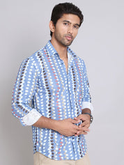 Blue Printed Party Shirt for Men - SF_999Blue_S