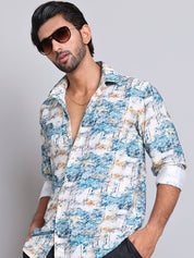Blue Printed Party Shirt for Men - SF_9021Blue_S
