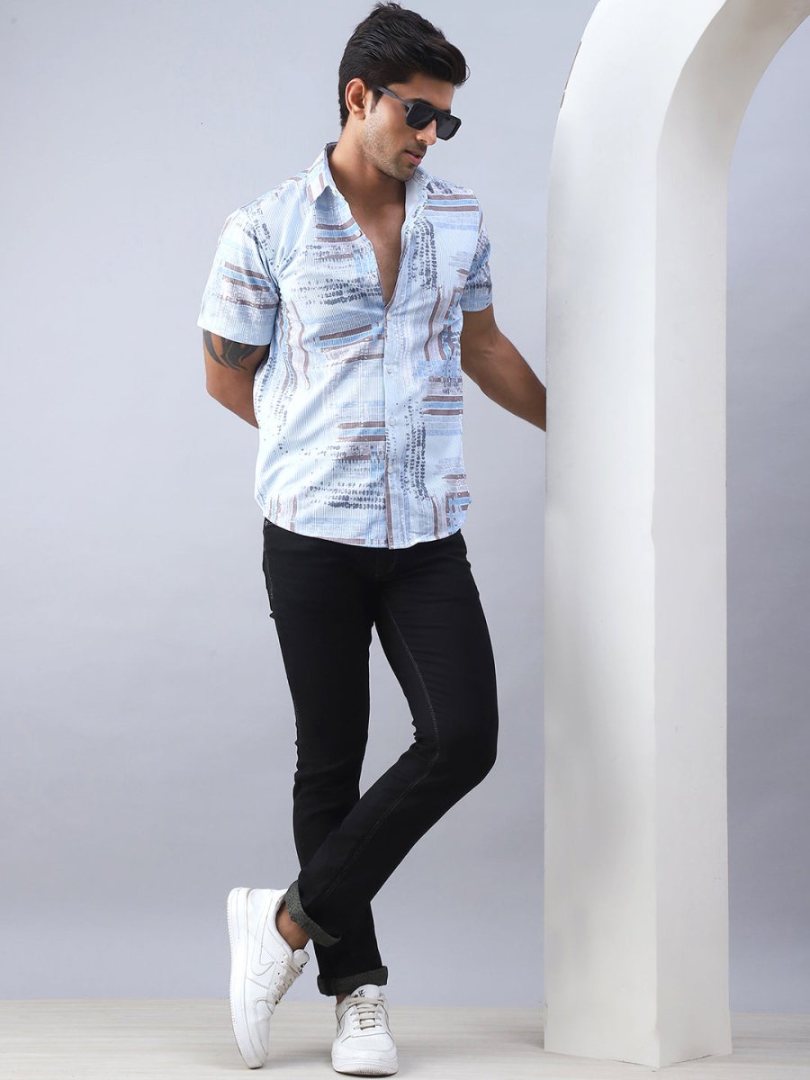 Blue Printed Party Shirt for Men - SF_981Blue_S