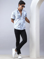 Blue Printed Party Shirt for Men - SF_981Blue_S
