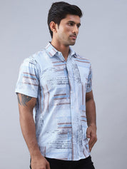 Blue Printed Party Shirt for Men - SF_981Blue_S