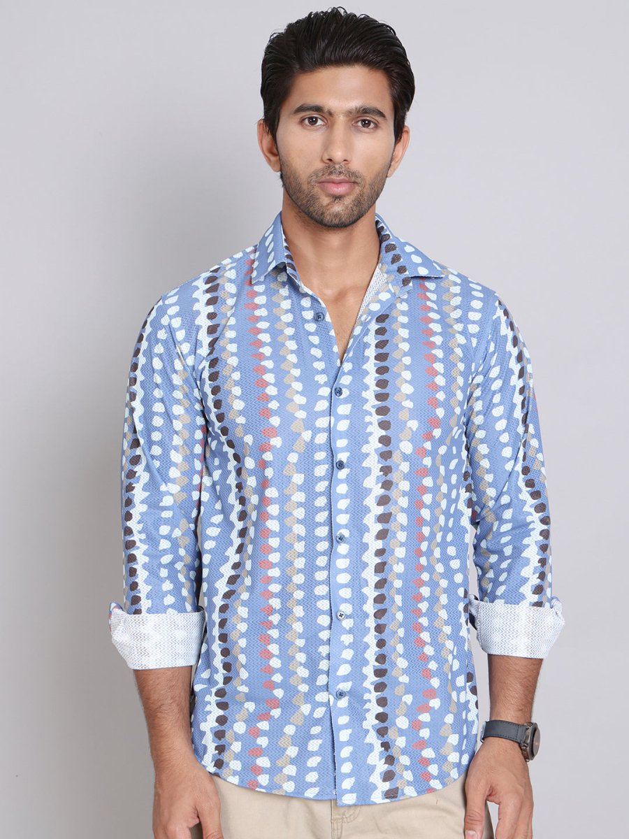 Blue Printed Party Shirt for Men - SF_999Blue_S