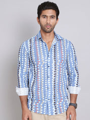 Blue Printed Party Shirt for Men - SF_999Blue_S