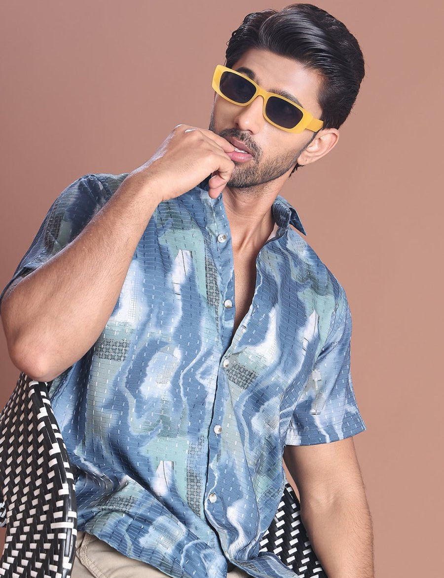 Blue Printed Party Shirt for Men - SF_9039Blue_S