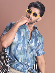 Blue Printed Party Shirt for Men - SF_9039Blue_S