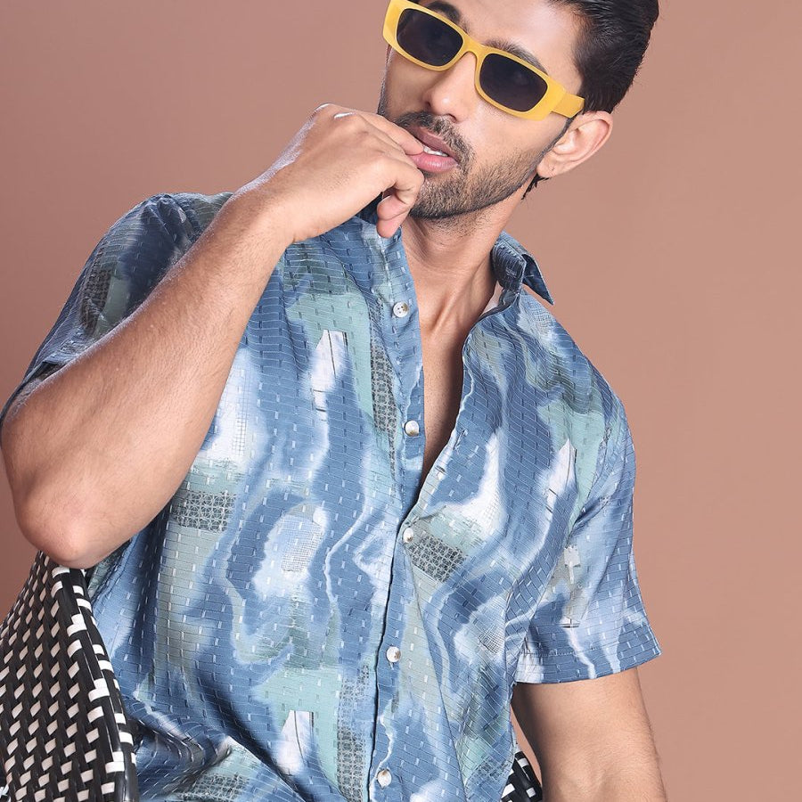 Blue Printed Party Shirt for Men - SF_9039Blue_S