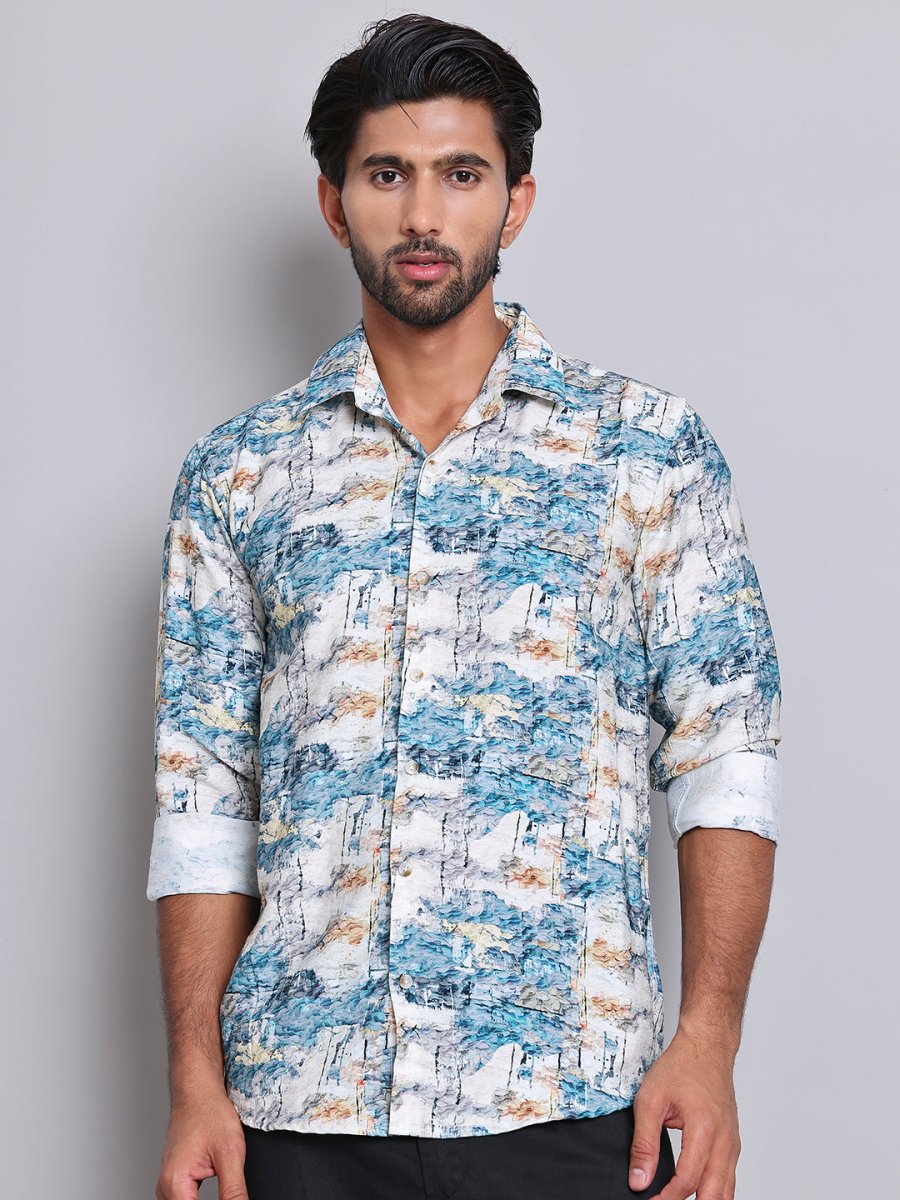 Blue Printed Party Shirt for Men - SF_9021Blue_S