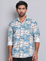 Blue Printed Party Shirt for Men - SF_9021Blue_S