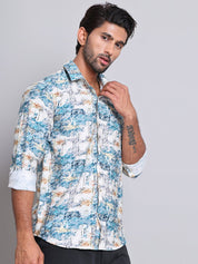 Blue Printed Party Shirt for Men - SF_9021Blue_S