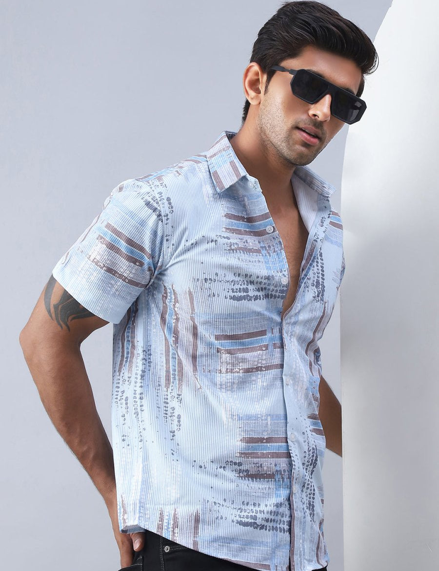 Blue Printed Party Shirt for Men - SF_981Blue_S