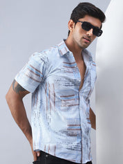 Blue Printed Party Shirt for Men - SF_981Blue_S