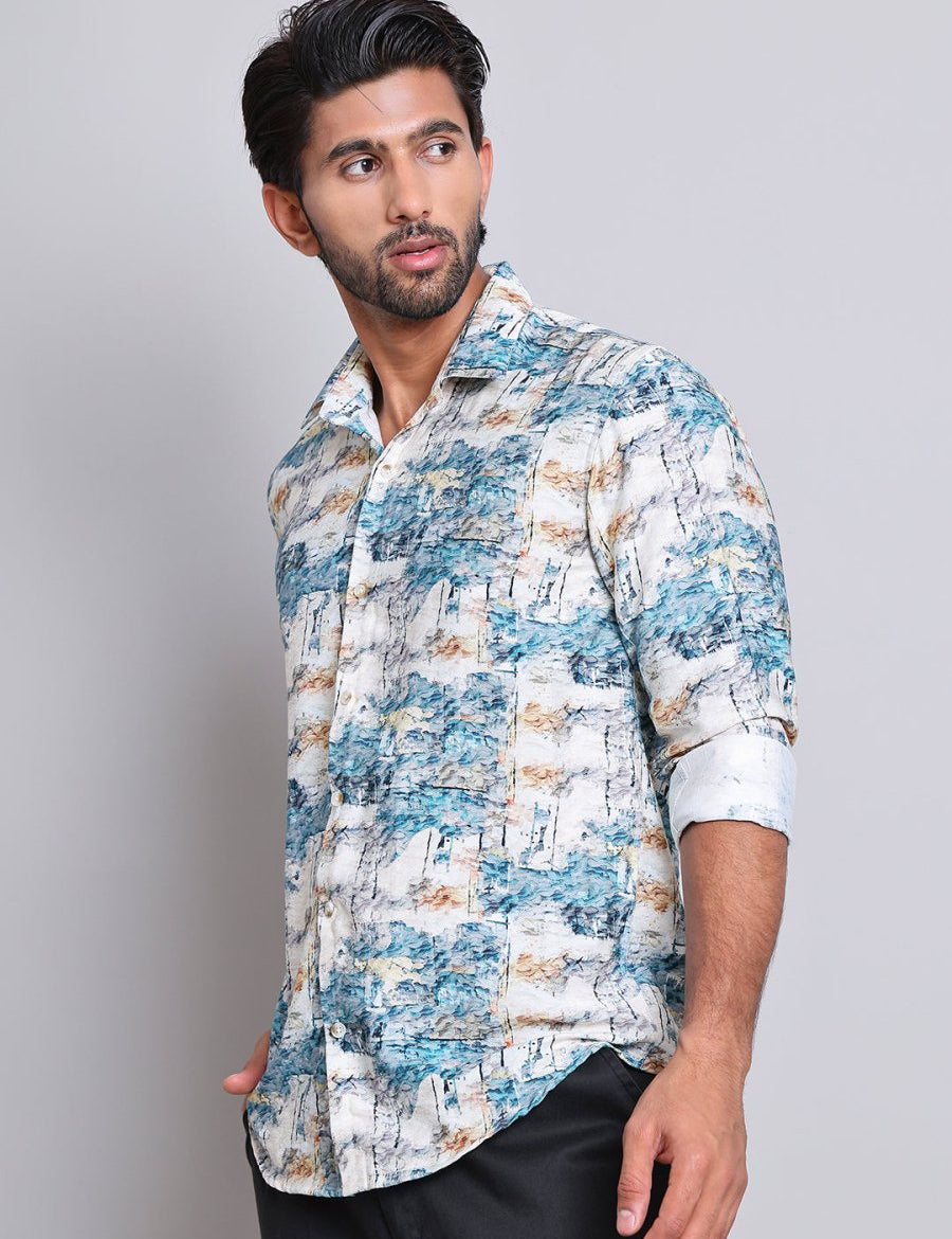 Blue Printed Party Shirt for Men - SF_9021Blue_S