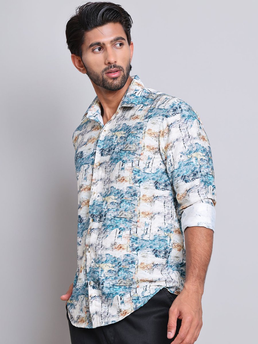 Blue Printed Party Shirt for Men - SF_9021Blue_S