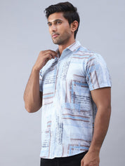 Blue Printed Party Shirt for Men - SF_981Blue_S