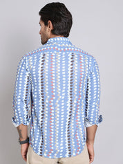 Blue Printed Party Shirt for Men - SF_999Blue_S