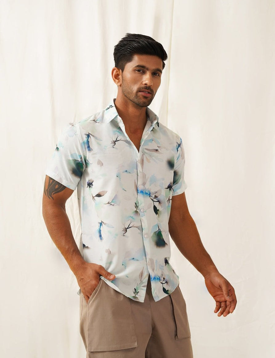 Blue Printed Party Shirt for Men - SF_934Sky_S