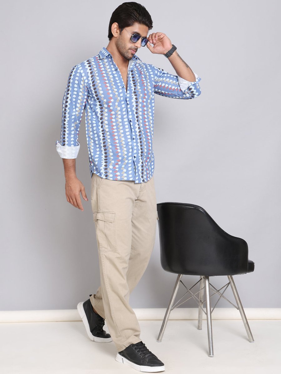Blue Printed Party Shirt for Men - SF_999Blue_S