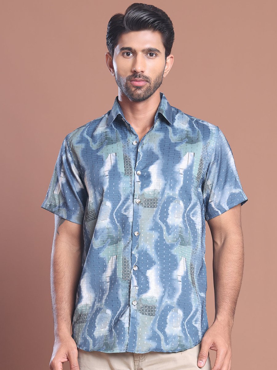 Blue Printed Party Shirt for Men - SF_9039Blue_S
