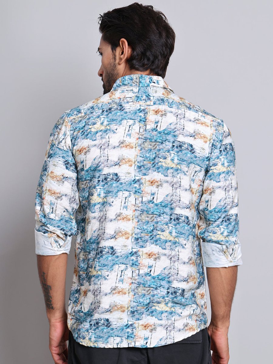 Blue Printed Party Shirt for Men - SF_9021Blue_S