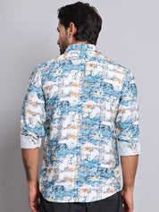 Blue Printed Party Shirt for Men - SF_9021Blue_S