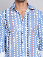 Blue Printed Party Shirt for Men - SF_999Blue_S