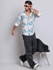 Blue Printed Party Shirt for Men - SF_9021Blue_S