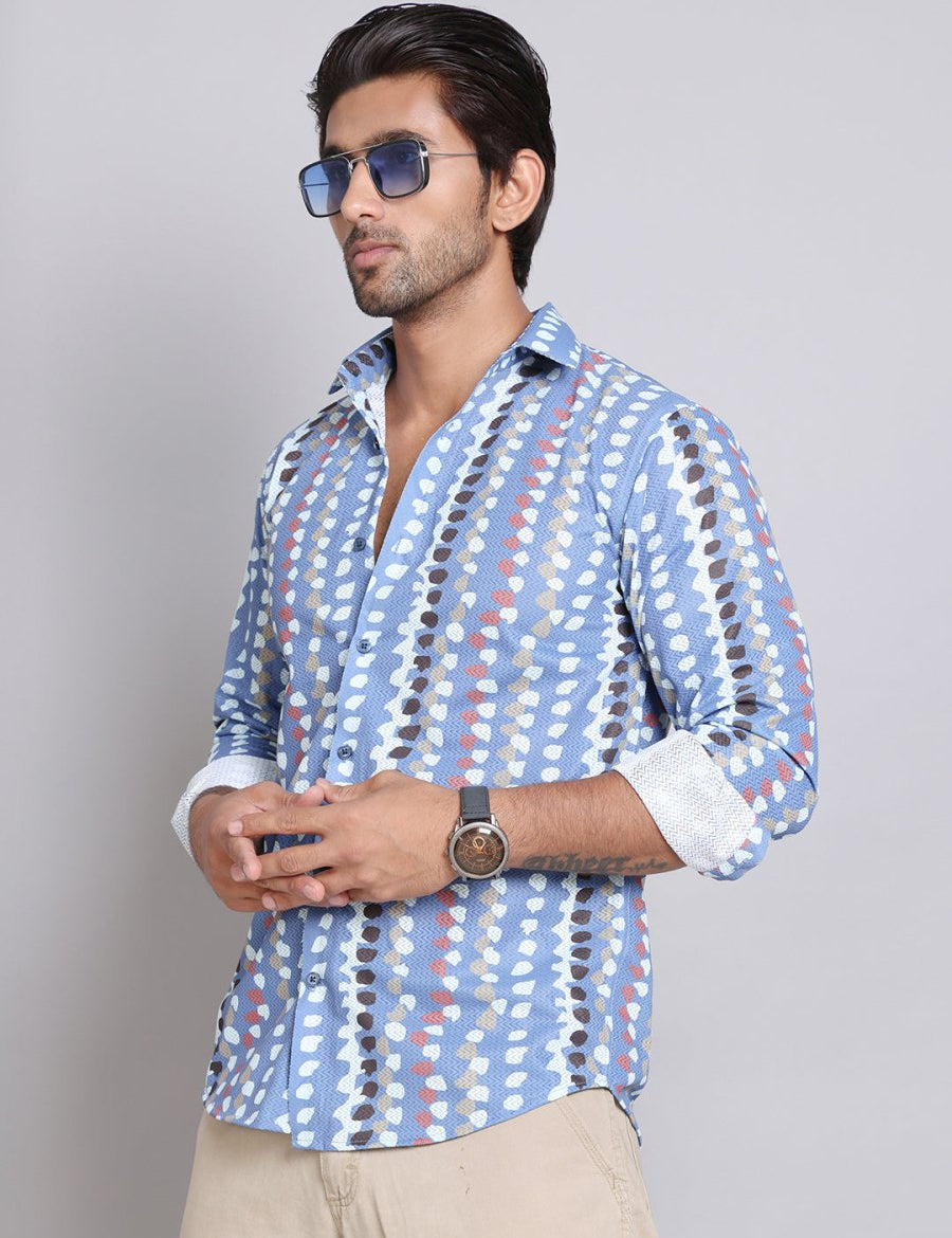 Blue Printed Party Shirt for Men - SF_999Blue_S