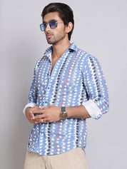 Blue Printed Party Shirt for Men - SF_999Blue_S