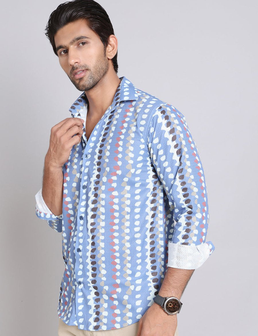 Blue Printed Party Shirt for Men - SF_999Blue_S