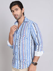 Blue Printed Party Shirt for Men - SF_999Blue_S