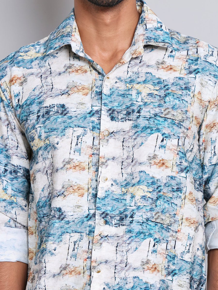 Blue Printed Party Shirt for Men - SF_9021Blue_S