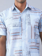 Blue Printed Party Shirt for Men - SF_981Blue_S
