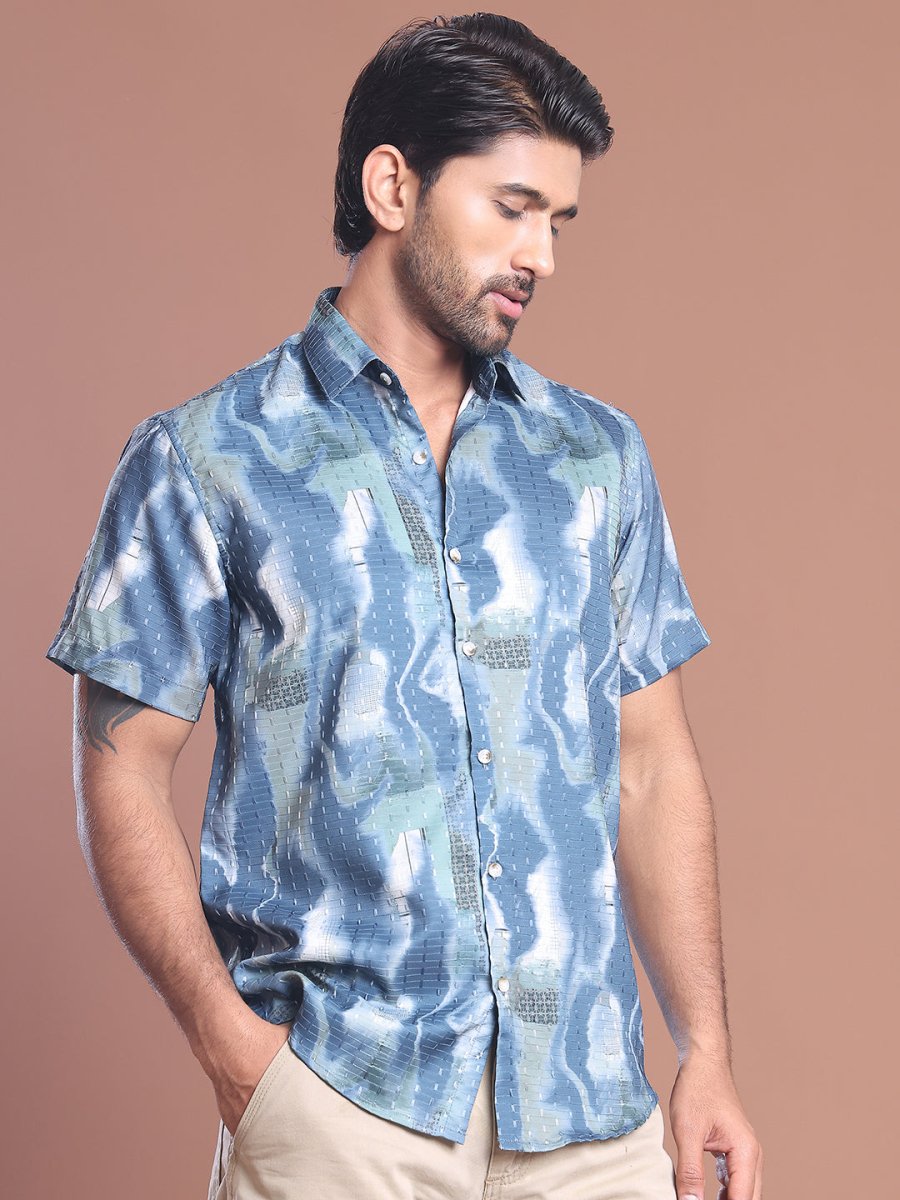 Blue Printed Party Shirt for Men - SF_9039Blue_S