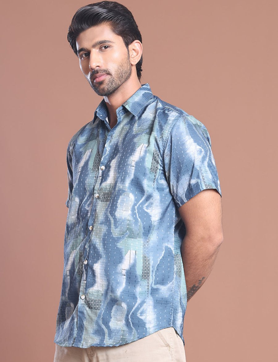 Blue Printed Party Shirt for Men - SF_9039Blue_S