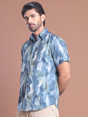 Blue Printed Party Shirt for Men - SF_9039Blue_S