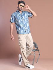 Blue Printed Party Shirt for Men - SF_9039Blue_S
