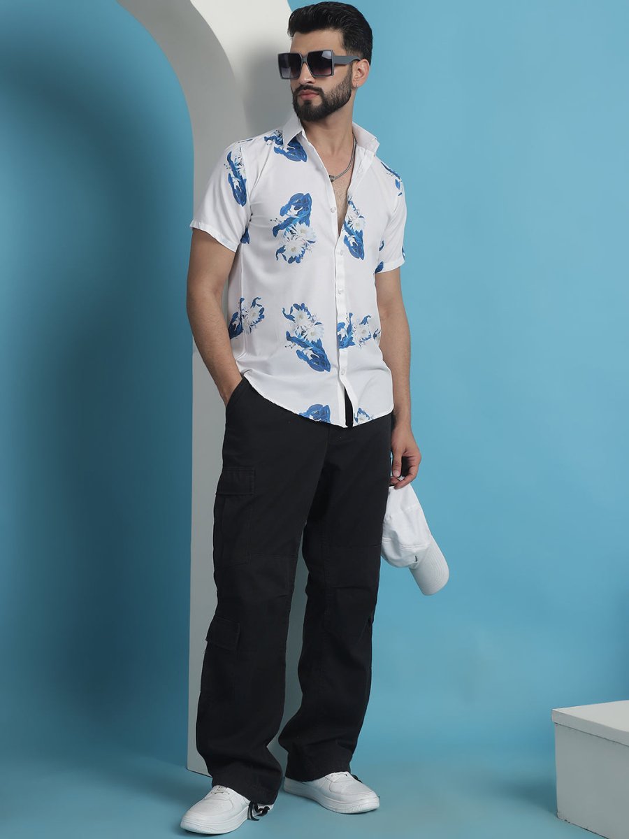 Blue Printed Party Shirt for Men - SF_934Blue_S
