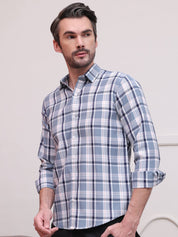 Blue Regular Fit Checks Formal Shirts for Men - SF_9007Blue_S