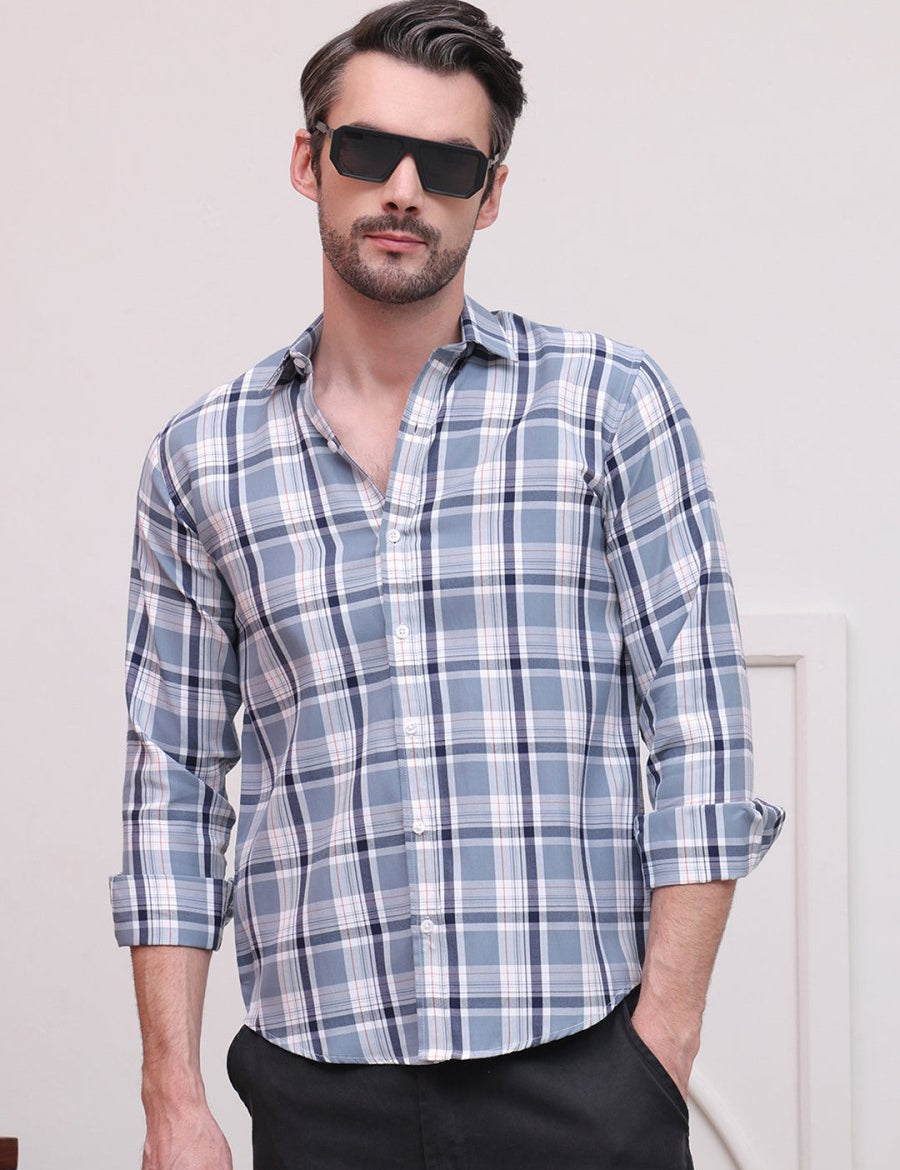 Blue Regular Fit Checks Formal Shirts for Men - SF_9007Blue_S