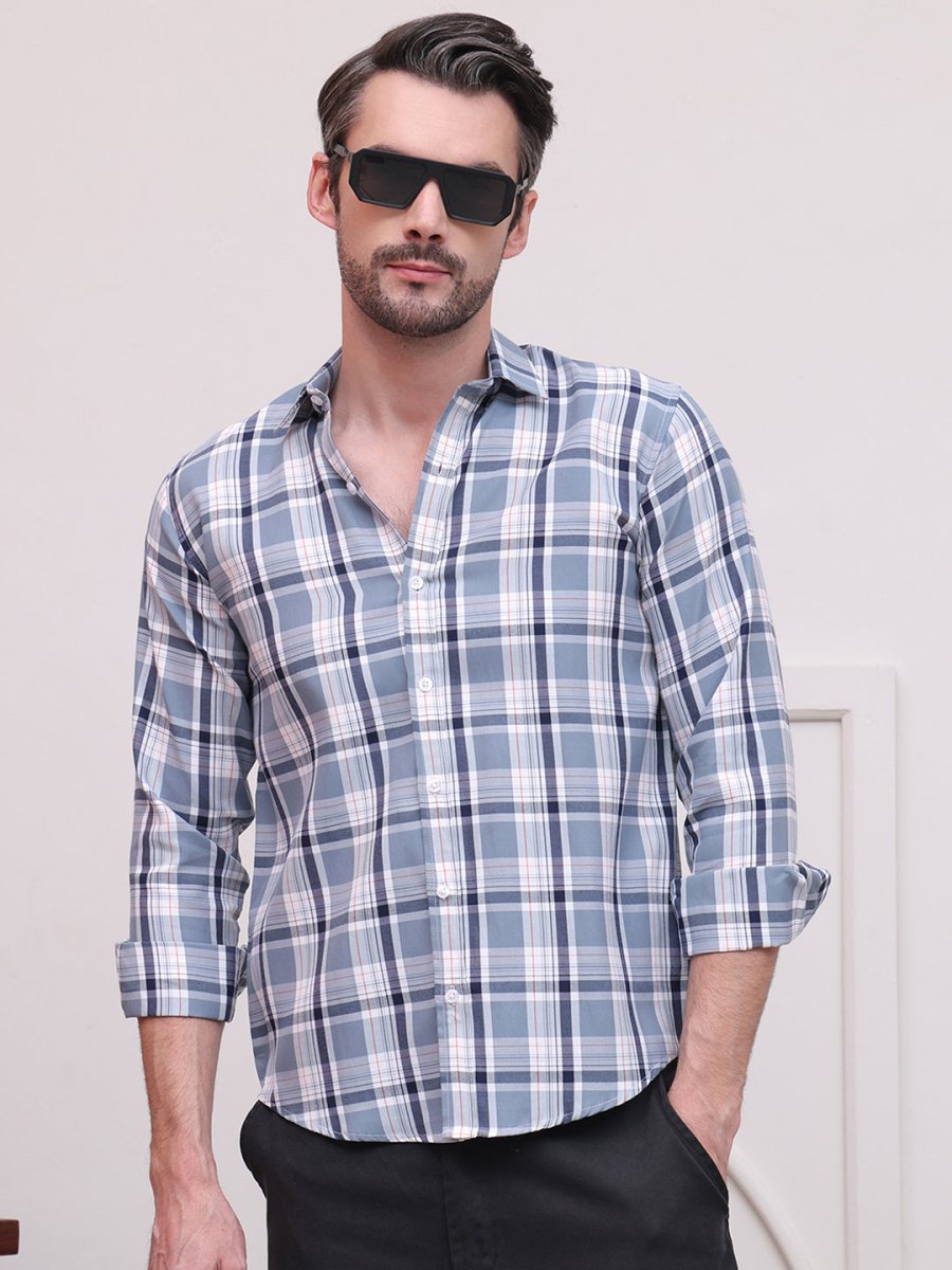 Blue Regular Fit Checks Formal Shirts for Men - SF_9007Blue_S