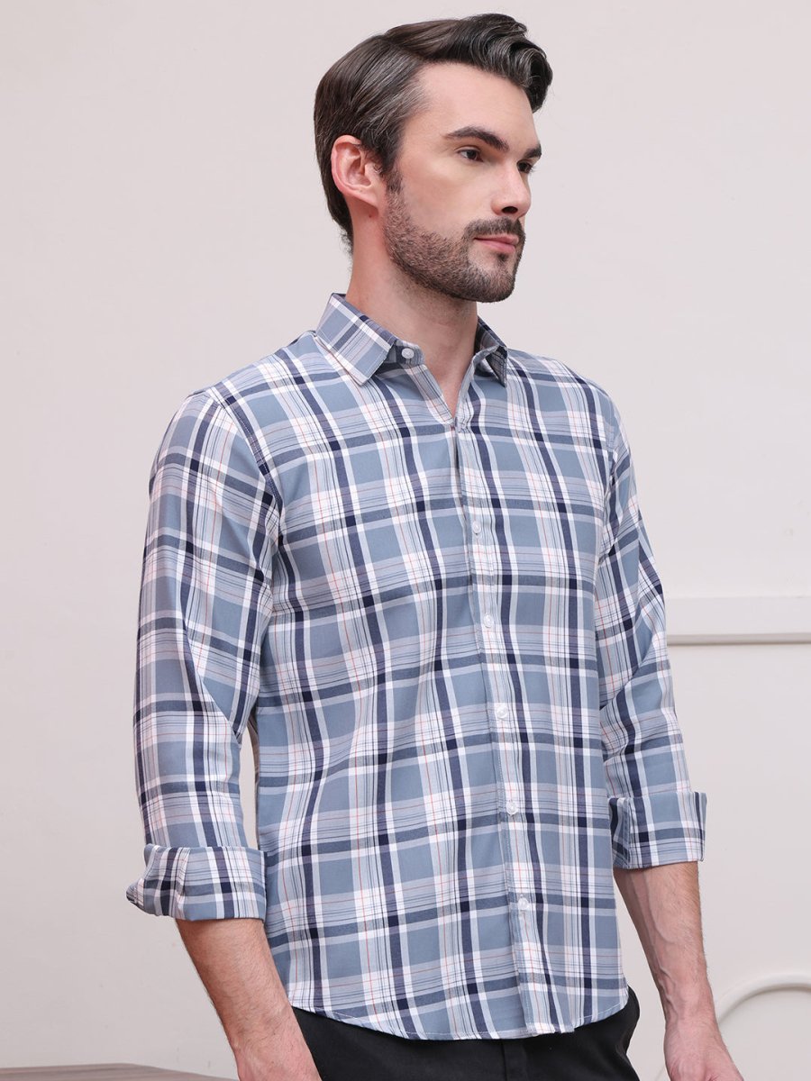 Blue Regular Fit Checks Formal Shirts for Men - SF_9007Blue_S