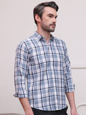 Blue Regular Fit Checks Formal Shirts for Men - SF_9007Blue_S